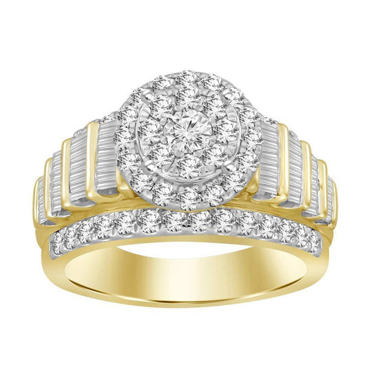 LADIES RING 1.50CT ROUND/BAGUETTE DIAMOND 10K YELLOW GOLD