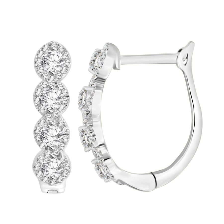 LADIES HOOP EARRINGS 0.50CT ROUND DIAMOND 14K WHITE GOLD