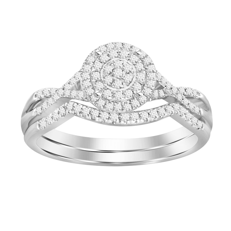 LADIES BRIDAL SET 0.25CT ROUND DIAMOND 10K WHITE GOLD