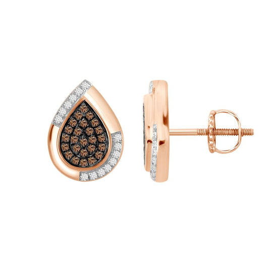 LADIES EARRINGS 0.25CT ROUND DARK BROWN DIAMOND 10K ROSE GOLD