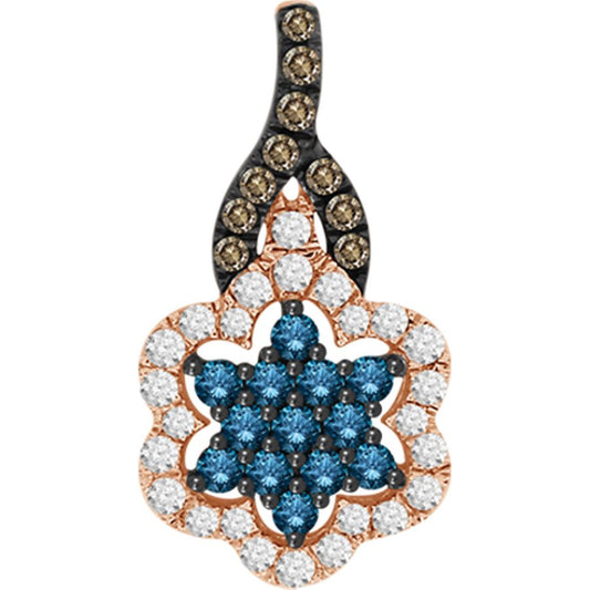 LADIES PENDANT 0.50CT ROUND DARK BROWN/BLUE DIAMOND 14K ROSE GOLD (SI QUALITY)