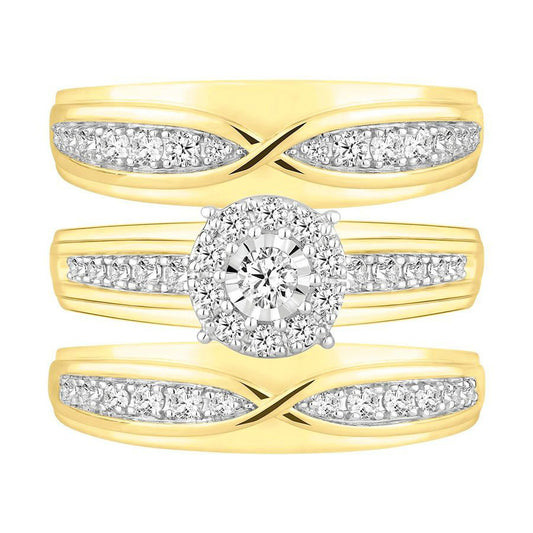 LADIES TRIO SET 1.00CT ROUND DIAMOND 10K YELLOW GOLD