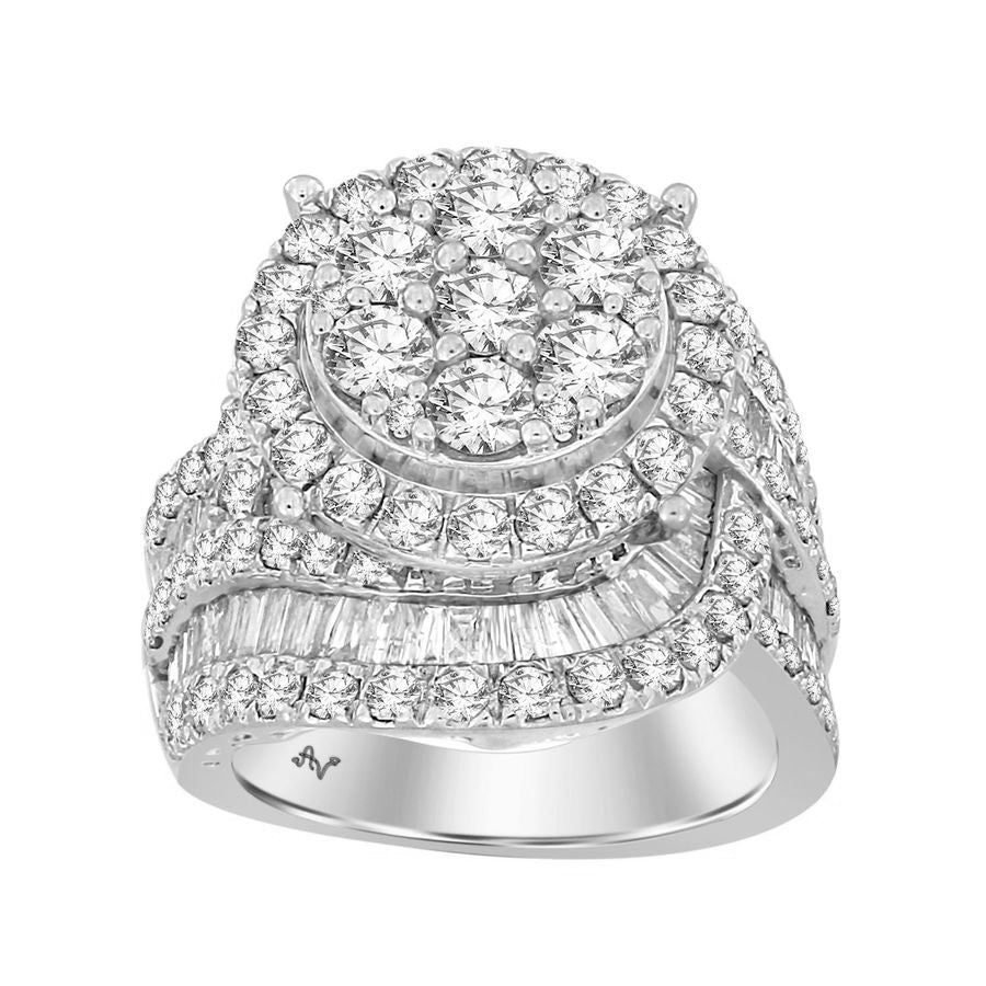 LADIES RING 5.00CT ROUND/BAGUETTE DIAMOND 10K WHITE GOLD