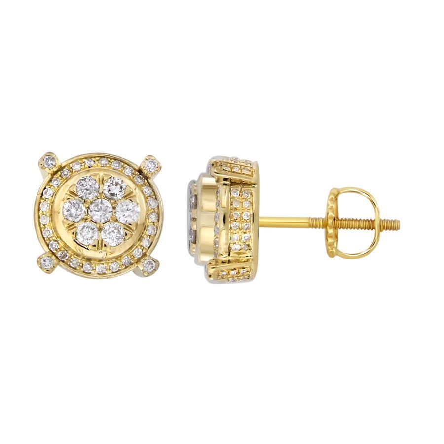 LADIES STUD EARRINGS 1.00CT ROUND DIAMOND 10K YELLOW GOLD