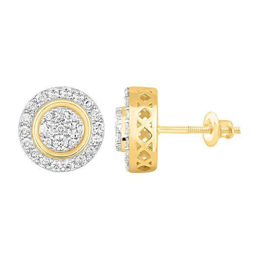 LADIES STUD EARRINGS 0.75CT ROUND DIAMOND 10K YELLOW GOLD