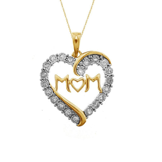 LADIES PENDANT WITH CHAIN 0.25CT ROUND DIAMOND 10K WHITE/YELLOW GOLD