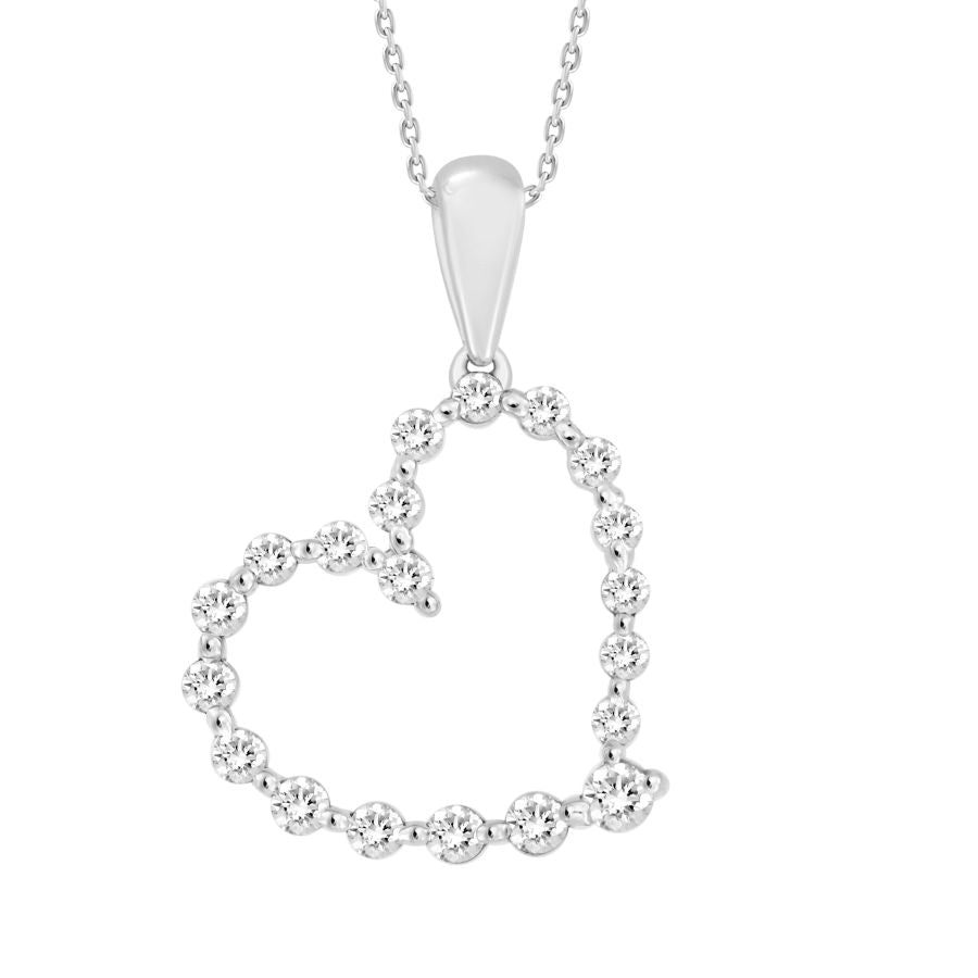 LADIES PENDANT WITH CHAIN 0.25CT ROUND DIAMOND 10K WHITE GOLD