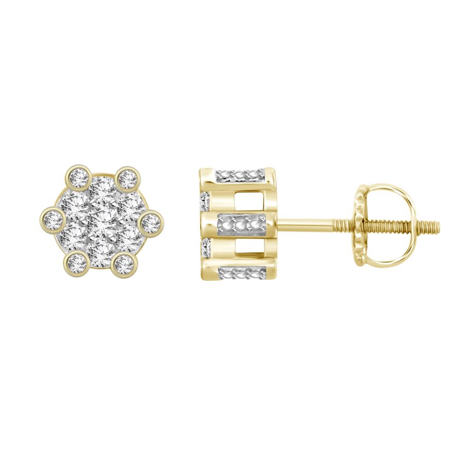 LADIES STUD EARRINGS 0.50CT ROUND DIAMOND 10K YELLOW GOLD