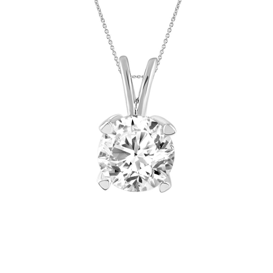 LADIES SOLITAIRE PENDANT WITH CHAIN 0.15CT ROUND DIAMOND 14K WHITE GOLD