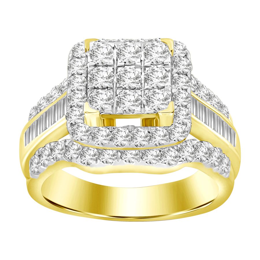 LADIES RING 2.00CT ROUND/BAGUETTE DIAMOND 10K YELLOW GOLD