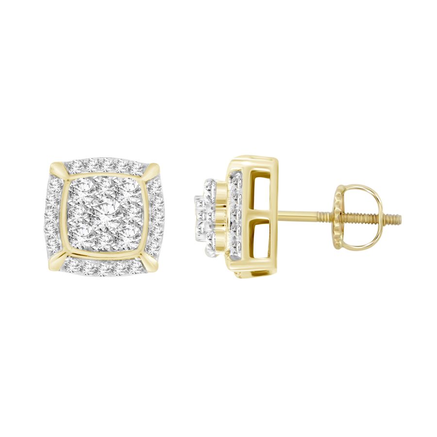 LADIES STUD EARRINGS 0.50CT ROUND DIAMOND 10K YELLOW GOLD