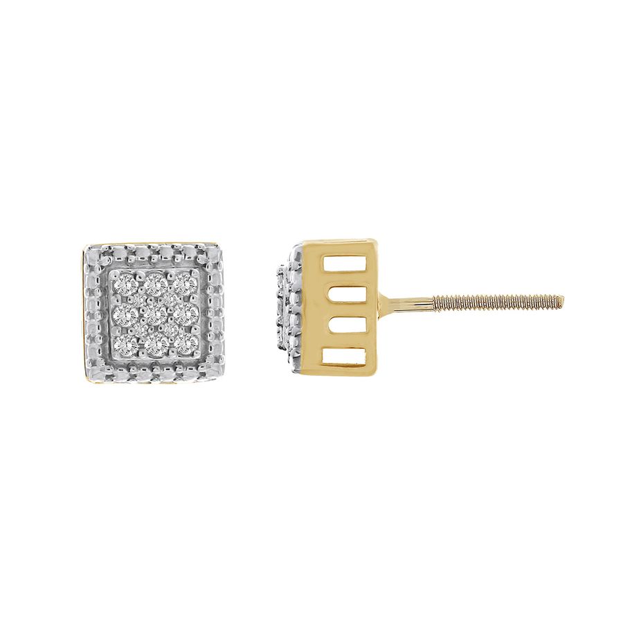 LADIES STUD EARRINGS 0.15CT ROUND DIAMOND 10K YELLOW GOLD