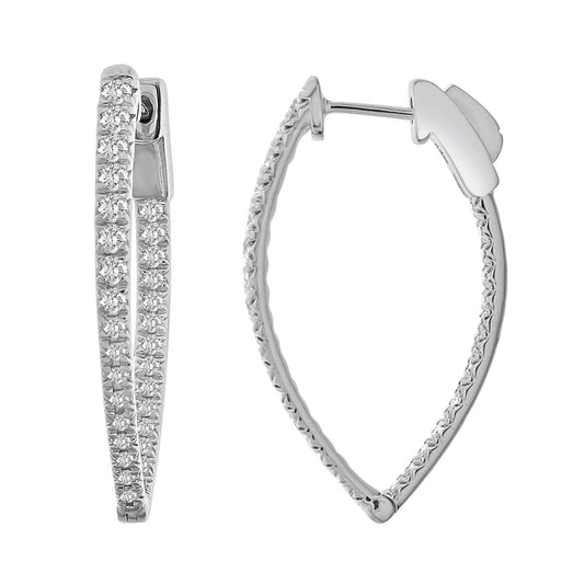 LADIES HOOPS EARRINGS 1.00CT ROUND DIAMOND 14K WHITE GOLD
