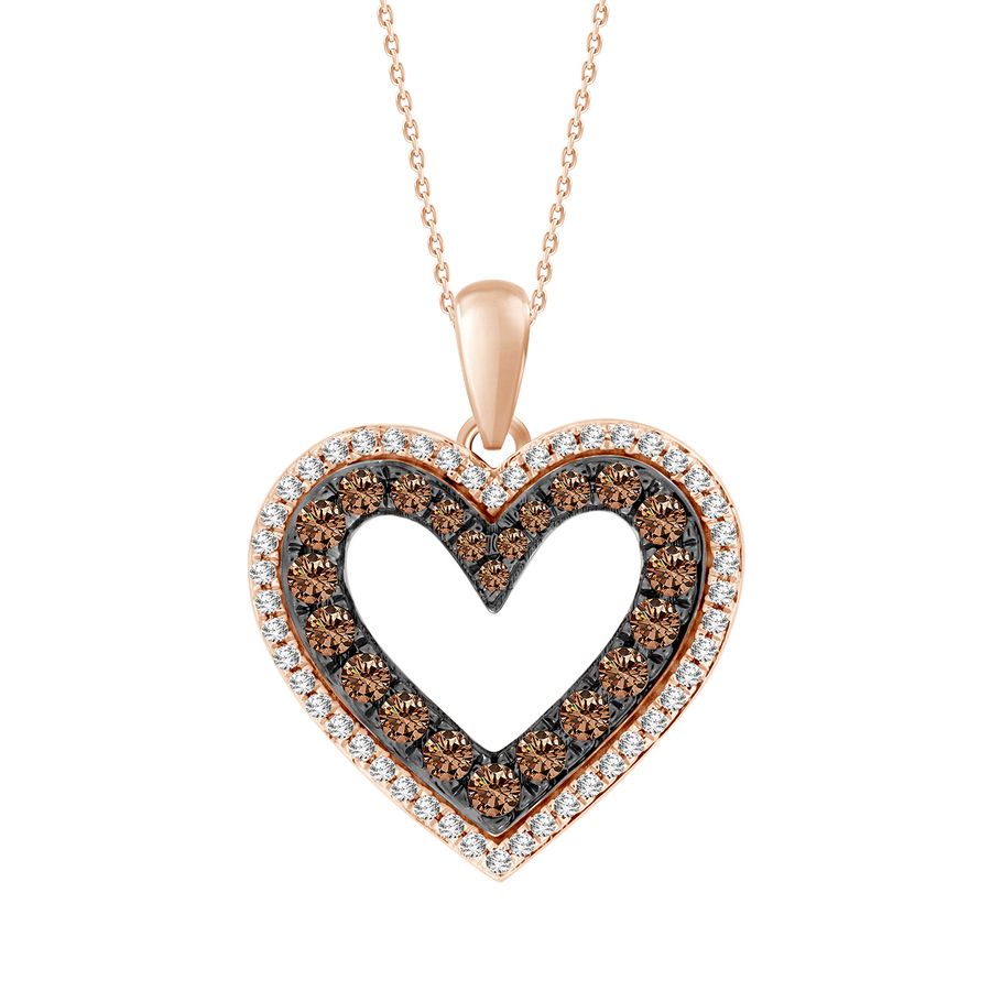 LADIES PENDANT 0.25CT ROUND DARK BROWN DIAMOND 10K ROSE GOLD