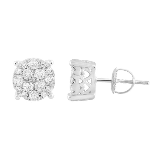 LADIES STUD EARRINGS 0.75CT ROUND DIAMOND 10K WHITE GOLD