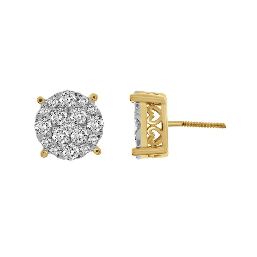 LADIES STUD EARRINGS 2.00CT ROUND DIAMOND 10K YELLOW GOLD