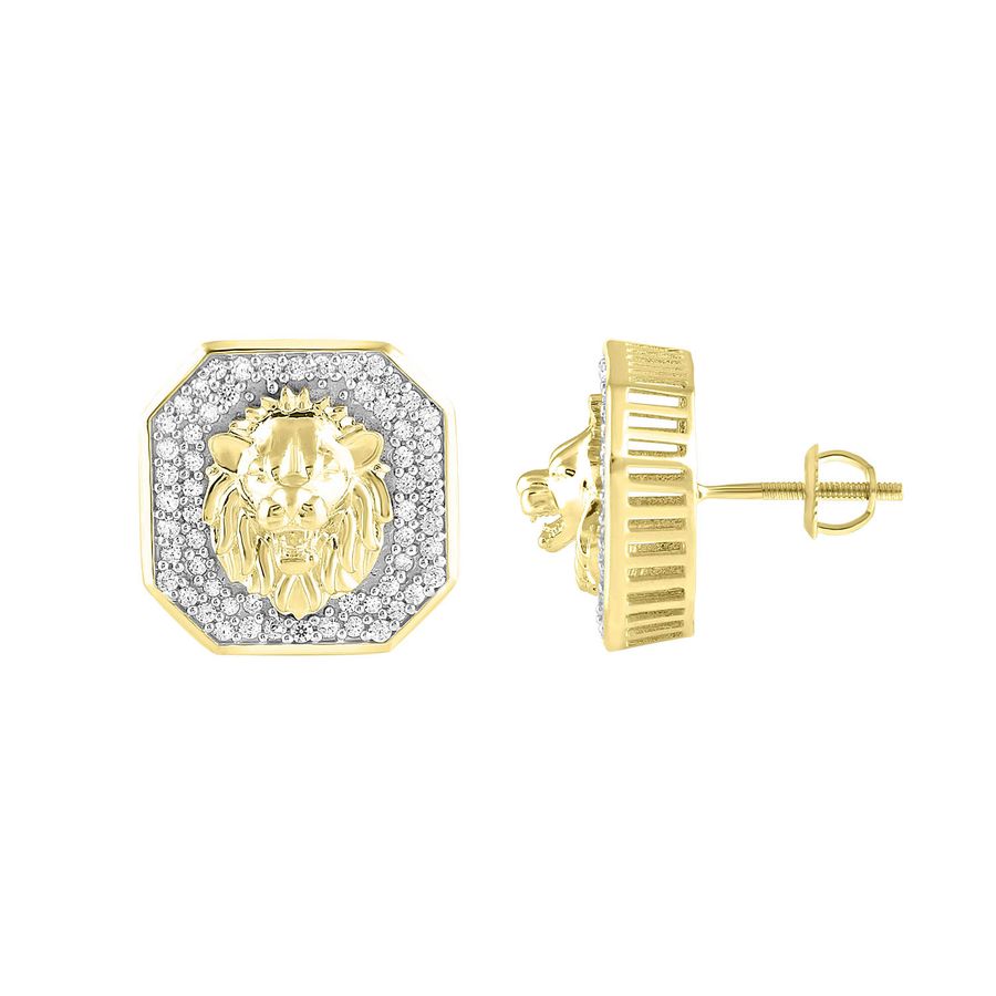 MEN'S STUD EARRINGS 0.50CT ROUND DIAMOND 10K YELLOW GOLD