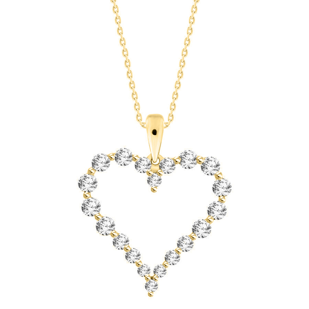 LADIES HEART PENDANT WITH CHAIN 0.75CT ROUND DIAMOND 14K YELLOW GOLD