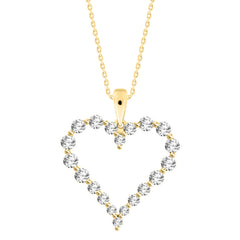 LADIES HEART PENDANT WITH CHAIN 0.75CT ROUND DIAMOND 14K YELLOW GOLD