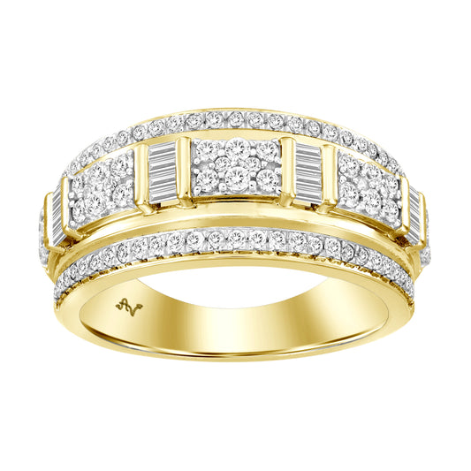 MEN'S BAND 1.00CT ROUND/BAGUETTE DIAMOND 10K YELLOW GOLD