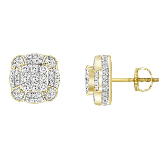 LADIES STUD EARRINGS 0.50CT ROUND DIAMOND 10K YELLOW GOLD