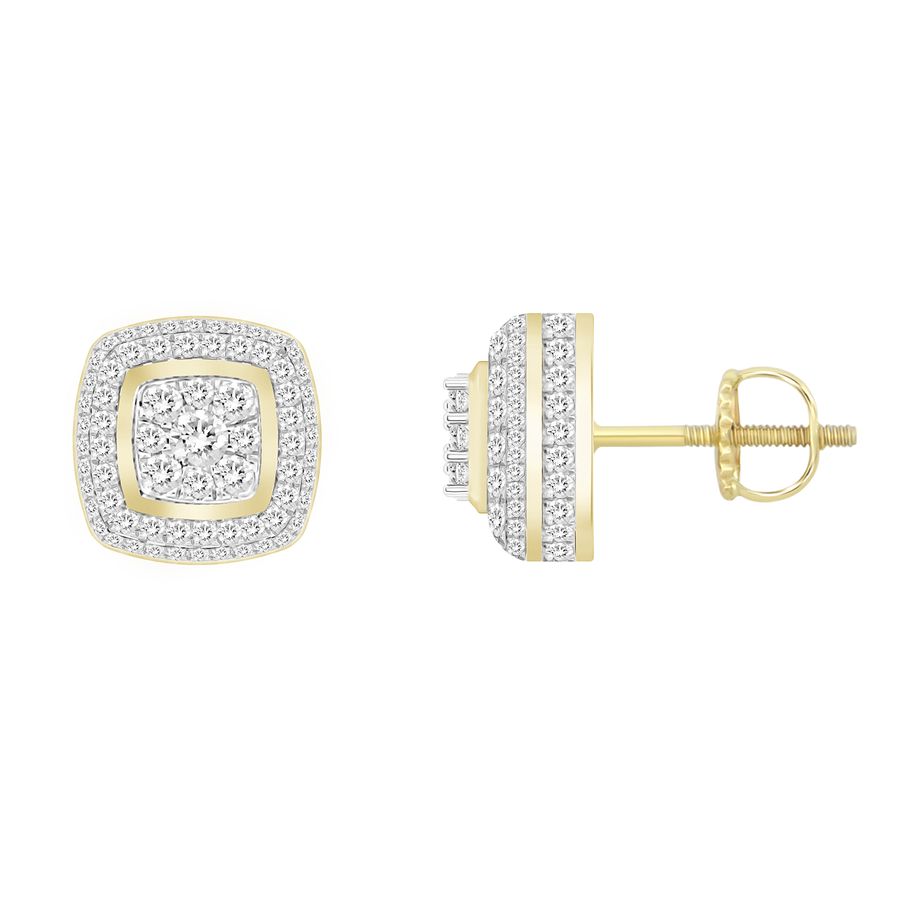 LADIES STUD EARRINGS 0.50CT ROUND DIAMOND 10K YELLOW GOLD