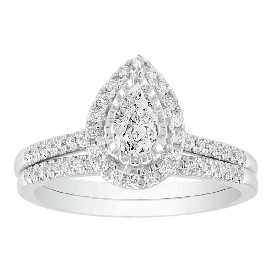 LADIES BIRDAL RING 0.60CT ROUND DIAMOND 14K WHITE GOLD (CENTER STONE 0.33CT PEAR DIAMOND)