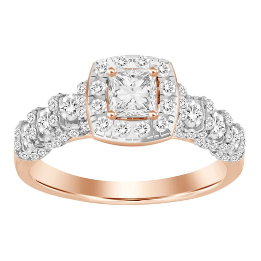 LADIES BRIDAL SET 1.00CT ROUND/PRINCESS DIAMOND 14K ROSE GOLD