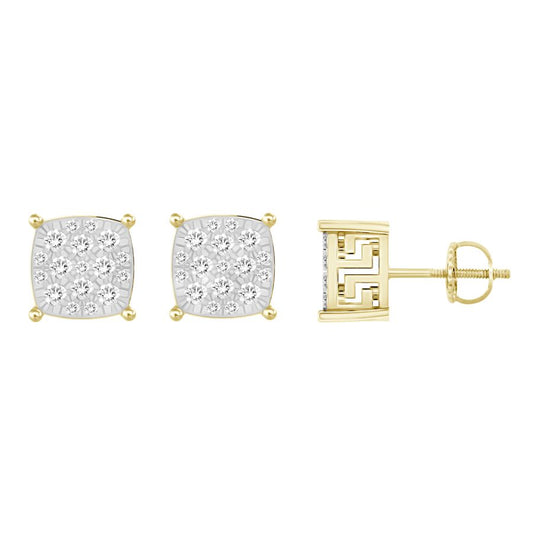 LADIES STUD EARRINGS 0.25CT ROUND DIAMOND 10K YELLOW GOLD