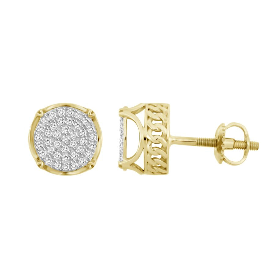 LADIES CUBAN EARRINGS 0.25CT ROUND DIAMOND 10K YELLOW GOLD