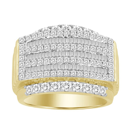 MEN'S RING 2.00CT ROUND/BAGUETTE DIAMOND 10K YELLOW GOLD