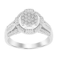 LADIES RING 0.25CT ROUND/BAGUETTE DIAMOND 10K WHITE GOLD