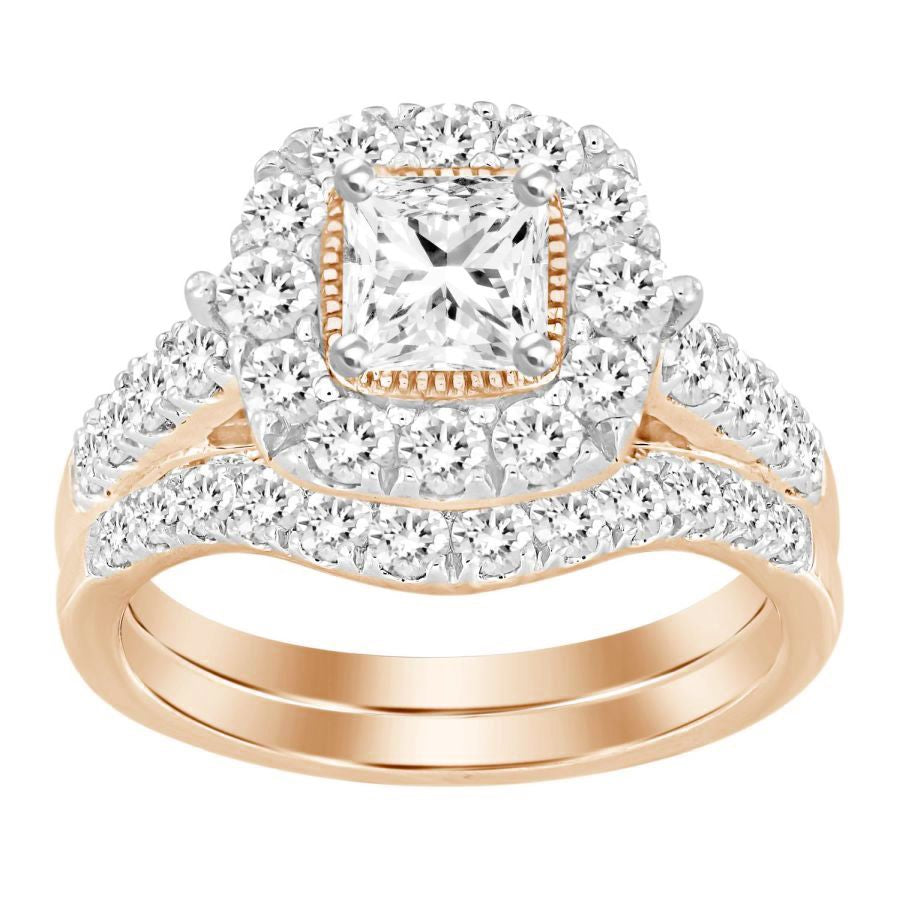 LADIES BRIDAL SET 2.00CT ROUND DIAMOND 14K ROSE GOLD (CENTER STONE 0.50CT PRINCESS DIAMOND)