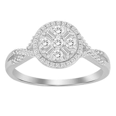 LADIES RING 0.25CT ROUND/BAGUETTE DIAMOND 10K WHITE GOLD