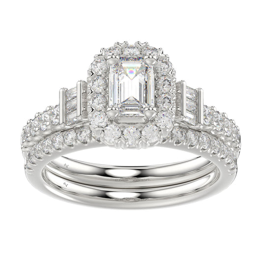 BRIDAL RING SET 1.50CT ROUND/BAGUETTE/PRINCESS DIAMOND 14K WHITE GOLD