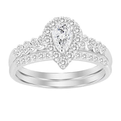 LADIES BRIDAL SET 0.50CT ROUND/PEAR DIAMOND 14K WHITE GOLD