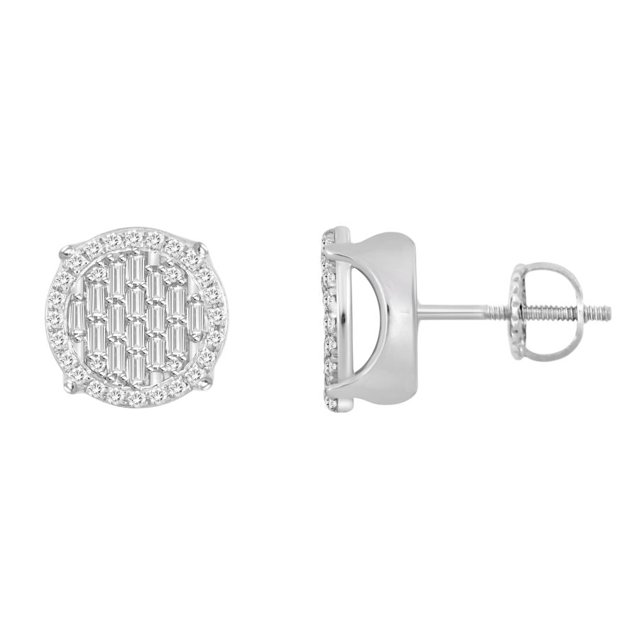 LADIES EARRINGS 0.33CT ROUND/BAGUETTE DIAMOND 10K WHITE GOLD