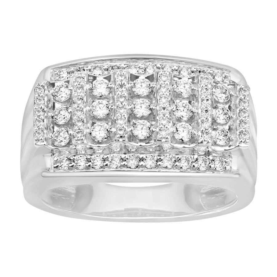 MEN'S BAND 1.00CT ROUND DIAMOND 10K WHITE GOLD