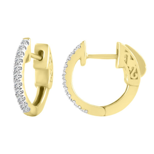 LADIES HOOP EARRINGS 0.25CT ROUND DIAMOND 10K YELLOW GOLD