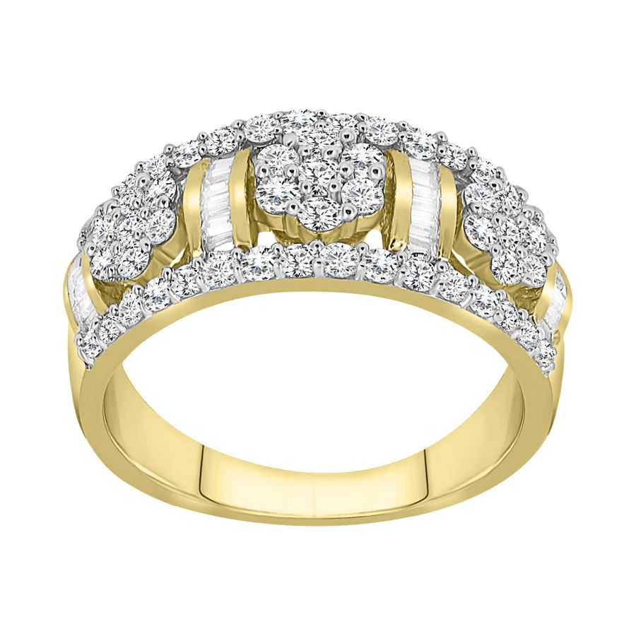 LADIES BAND 1.00CT ROUND/BAGUETTE DIAMOND 10K YELLOW GOLD