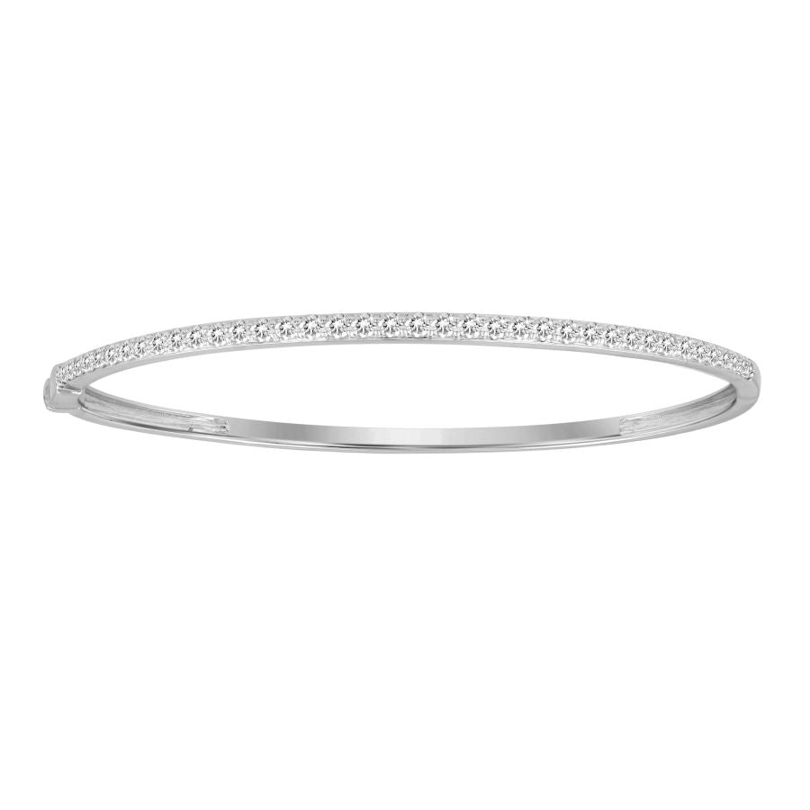 LADIES BANGLE 1.00CT ROUND DIAMOND 10K WHITE GOLD