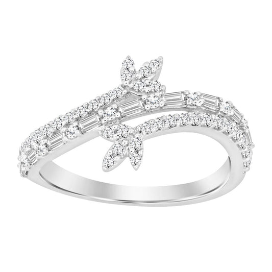 LADIES RING 0.50CT ROUND/BAGUETTE DIAMOND 10K WHITE GOLD