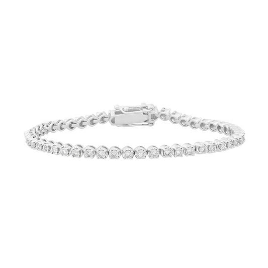 LADIES BRACELET 1.00CT ROUND DIAMOND 10K WHITE GOLD