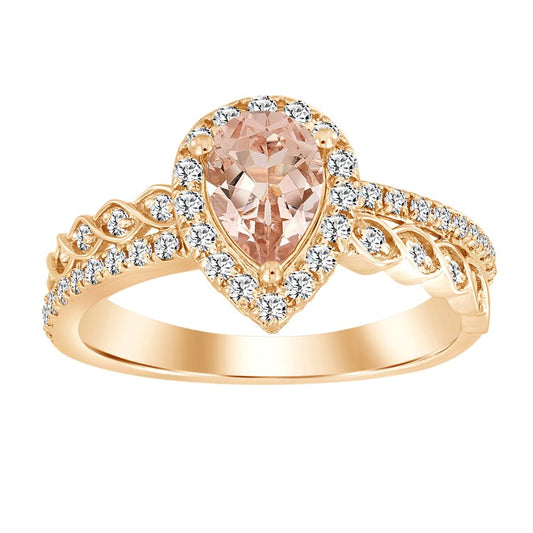 LADIES RING 1.10CT ROUND/PEAR DIAMOND 14K ROSE GOLD (SI QUALITY)