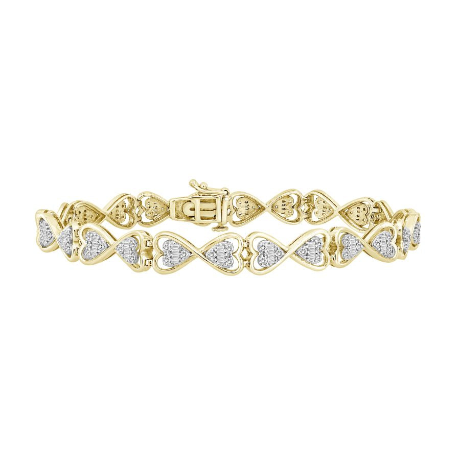 LADIES BRACELET 1.00CT ROUND/BAGUETTE DIAMOND 10K YELLOW GOLD