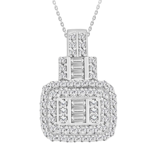 LADIES PENDANT WITH CHAIN 0.75CT ROUND/BAGUETTE DIAMOND 14K WHITE GOLD