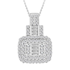 LADIES PENDANT WITH CHAIN 0.75CT ROUND/BAGUETTE DIAMOND 14K WHITE GOLD