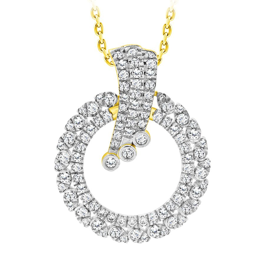 LADIES PENDANT WITH CHAIN 0.75CT ROUND DIAMOND 14K YELLOW GOLD