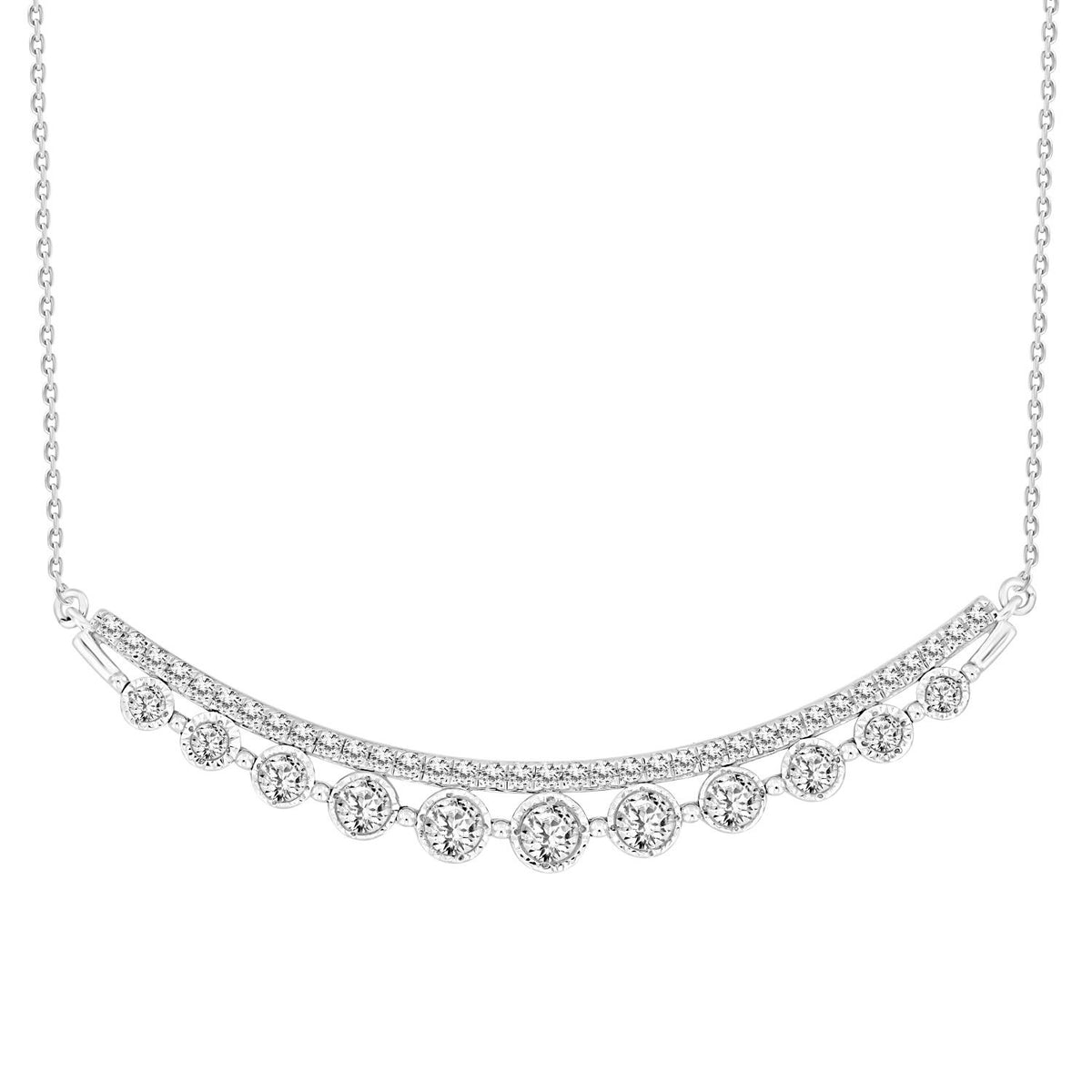 LADIES NECKLACE 0.75CT ROUND DIAMOND 14K WHITE GOLD