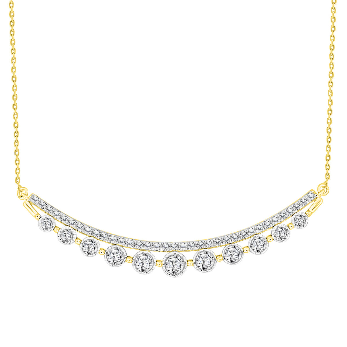 LADIES NECKLACE 0.75CT ROUND DIAMOND 14K YELLOW GOLD